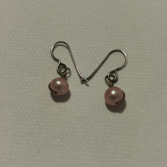 925 natural pink pearl dangle earrings - Picture 2 of 2